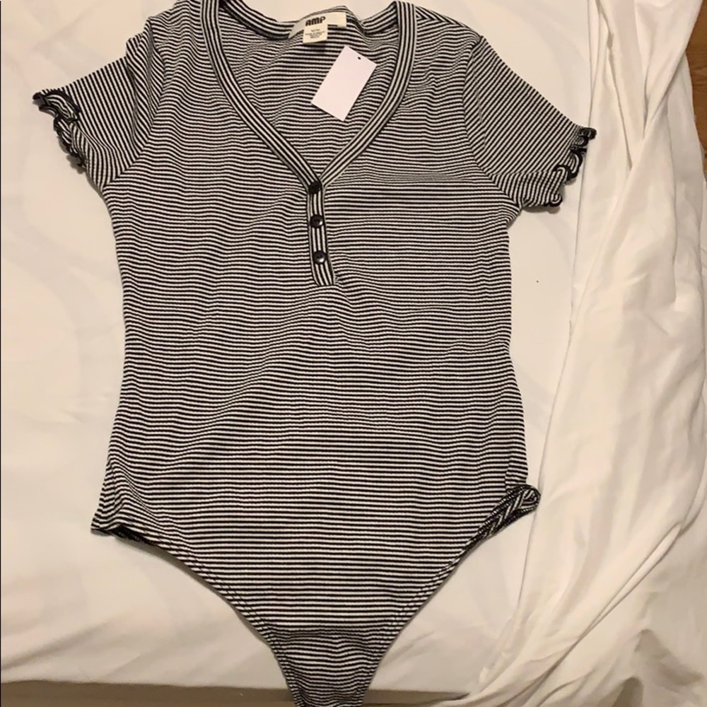 Short sleeve Henley striped bodysuit
